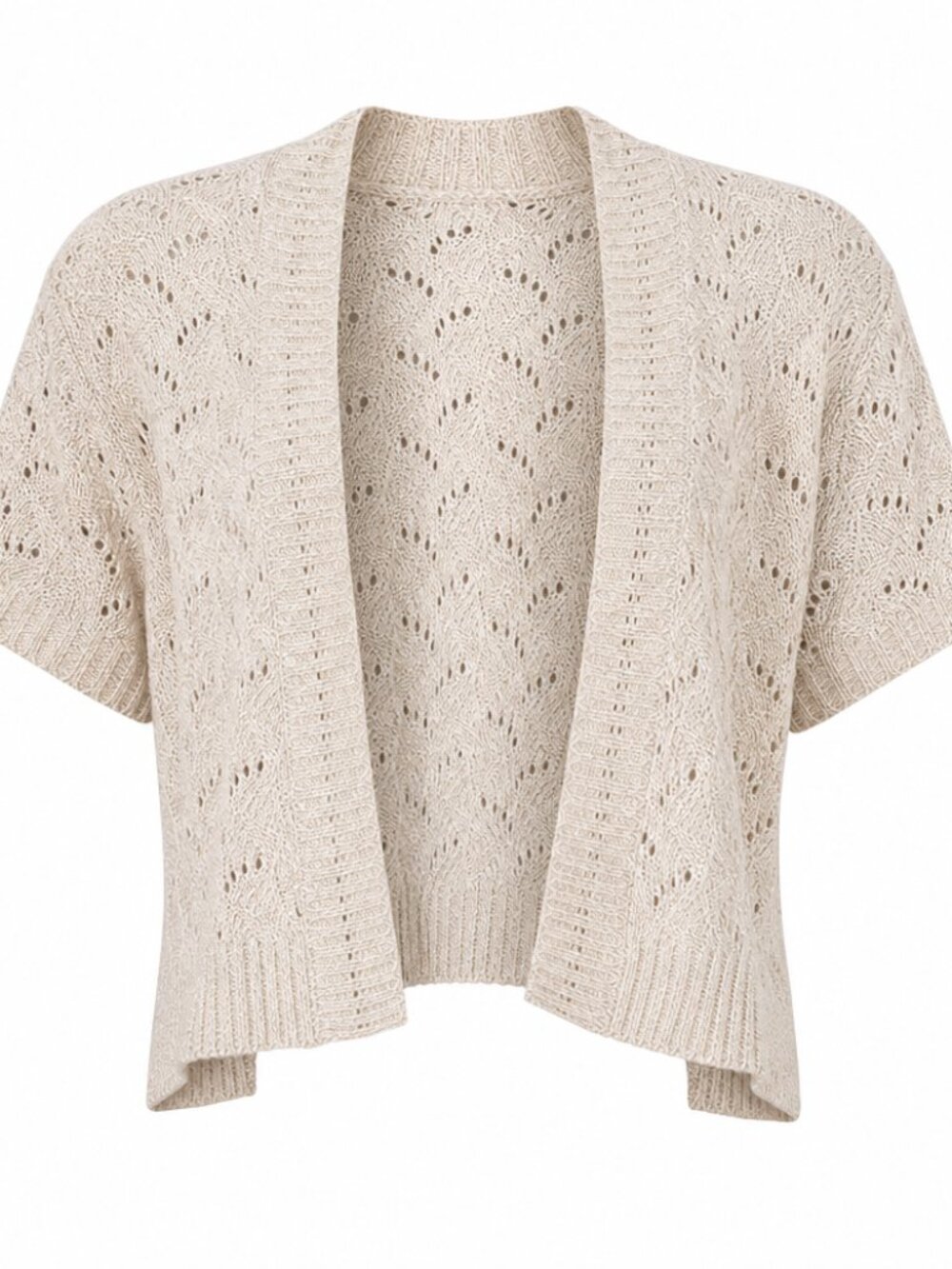 Sweet Kizz Pointelle Feminine Open Front Cream  Short Sleeve Bolero Topper XL